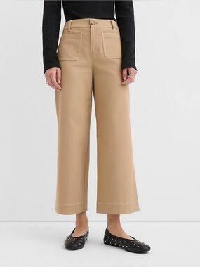 NWT LOFT Palmer Wide Leg Pants Womens 4P Tan High Rise Utility Crop Minimalist